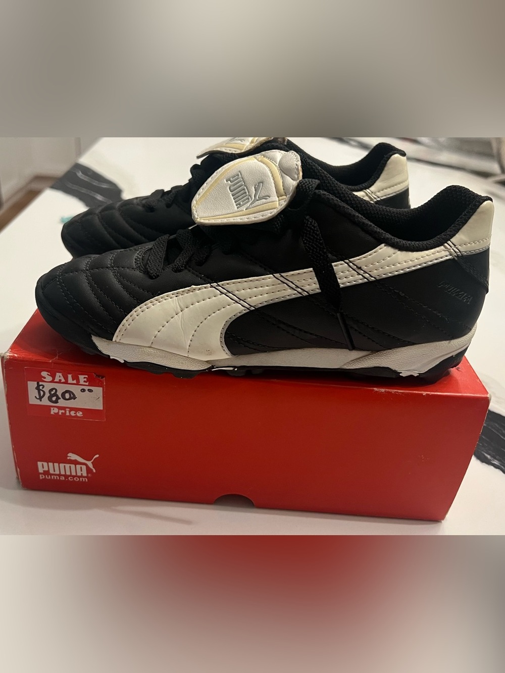 Puma Kids Black and White Turf Soccer Sneakers